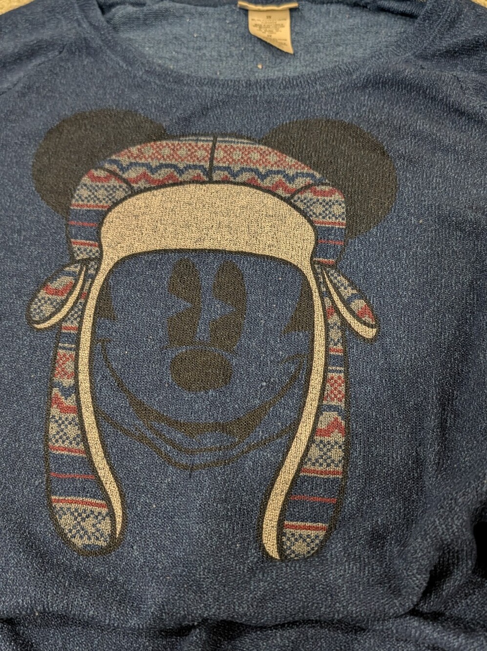 Disney Parks Blue Mickey Mouse Sweater with Holiday Winter Hat 3X Rare!!